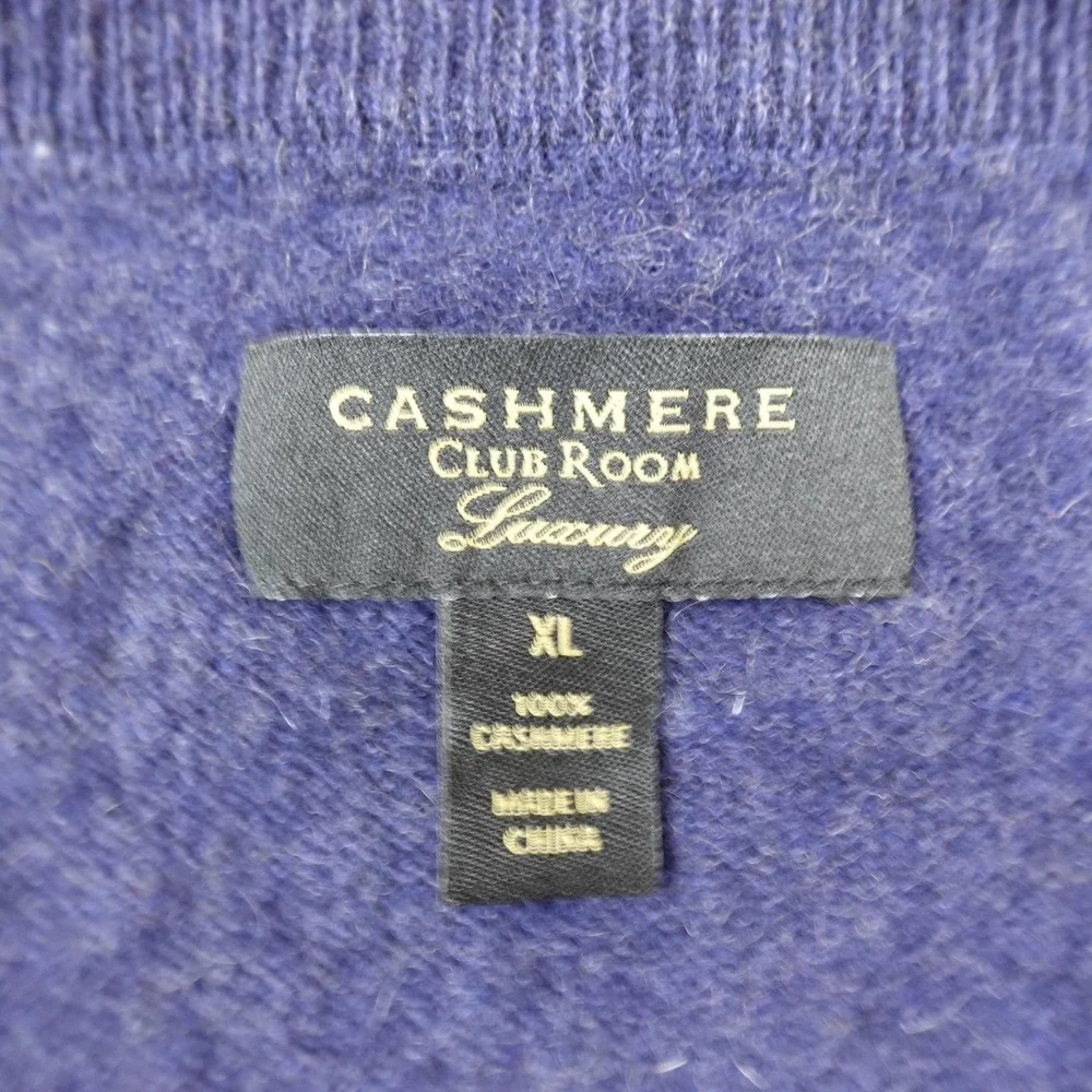 Club Room Sweater Mens XL Blue Cashmere V Neck Pullover Luxury Knit Soft Grandpa